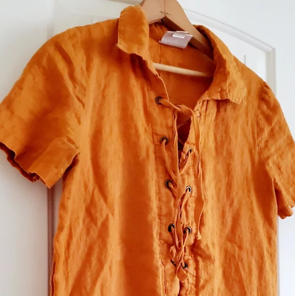 Anthropologie Maeve orange rust collared linen dress - Picture 4 of 7